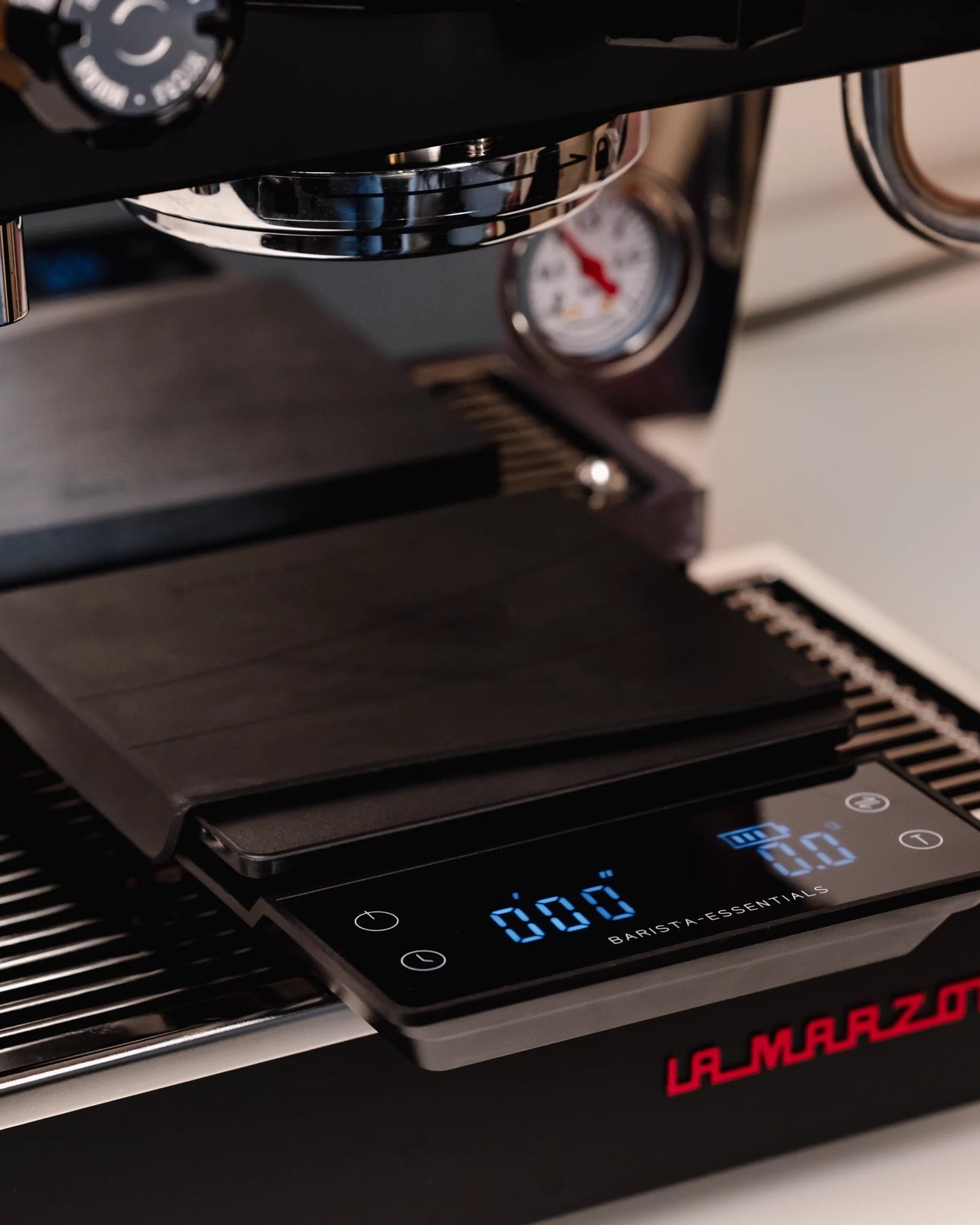 Coffee scale with timer and La Marzocco