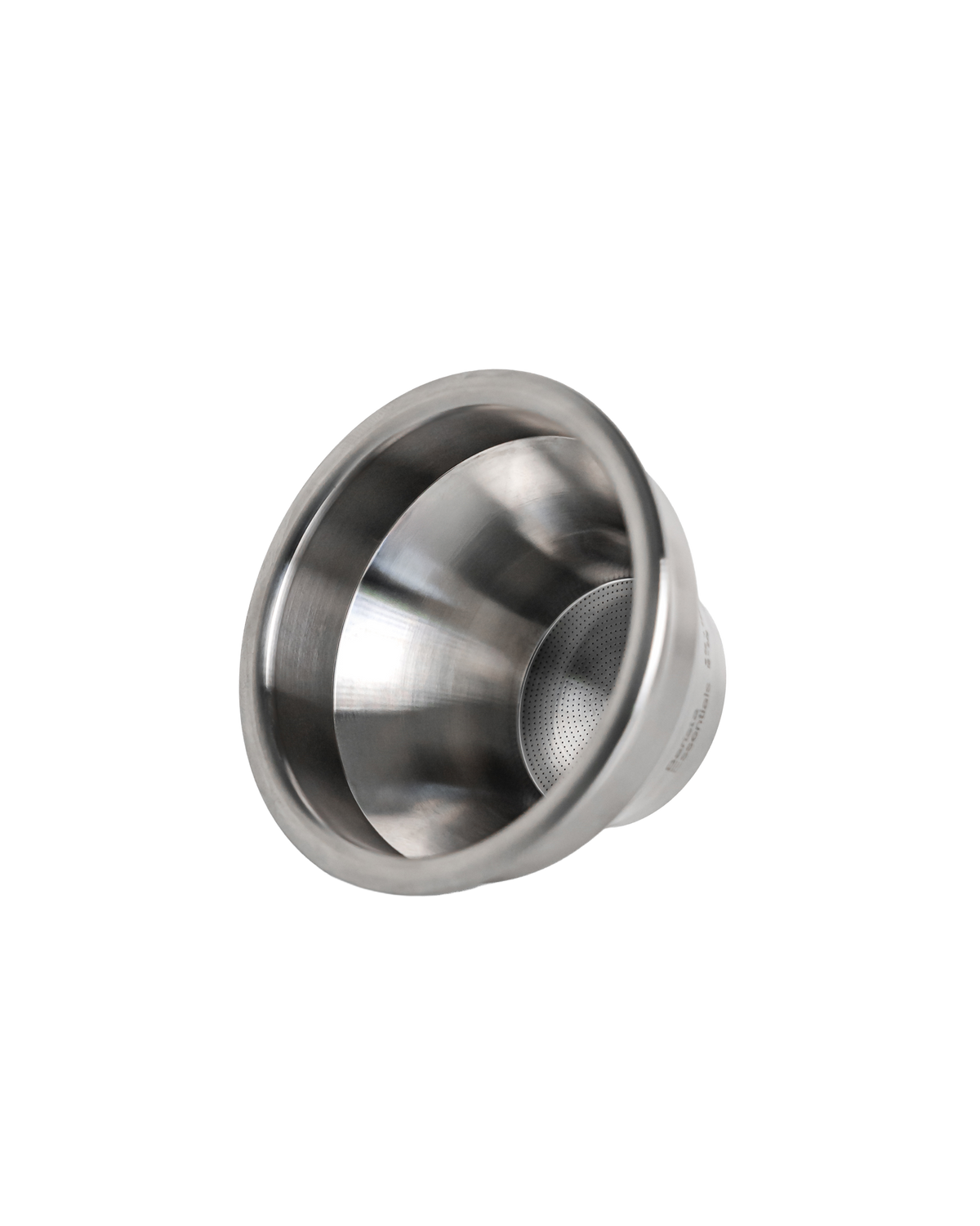 Convex filterbakje 58mm van RVS, schuin van bovenaf