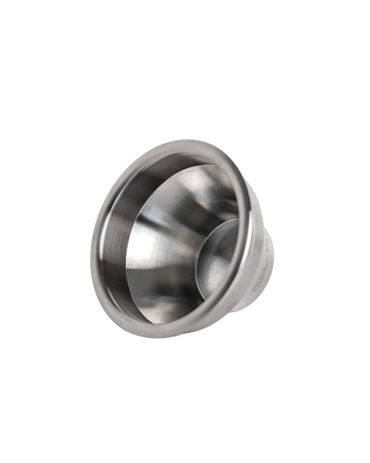 Convex filterbakje 58mm van RVS, schuin van bovenaf