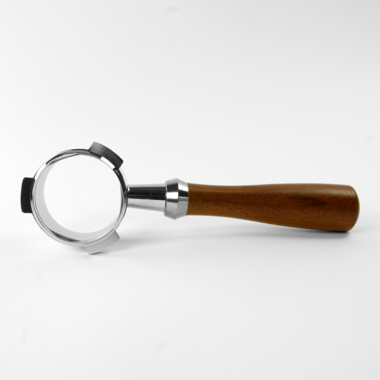 bodemloze filterdrager, naked portafilter, zwart handvat, 53mm, hout, solis, sage, breville